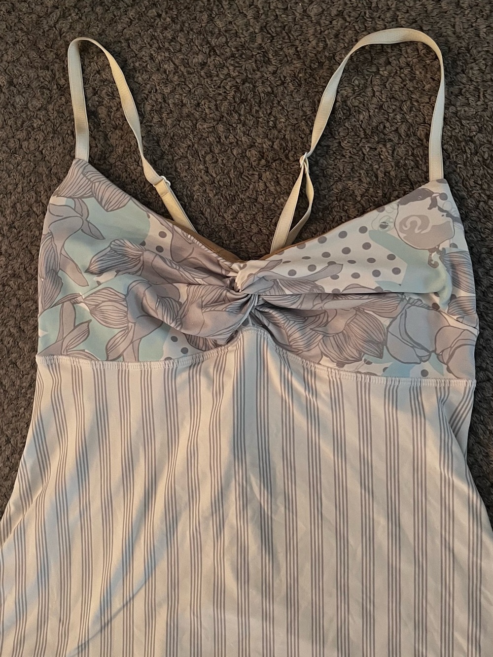 Floral Knot Front Striped LuluLemon Cami Top in Soft Blue and Gray